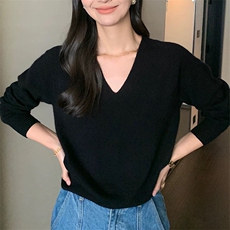 温柔系穿搭~无缝一线成衣V领羊绒衫女秋冬宽松慵懒毛衣针织打底衫，女装羊毛衫，泰沅羊绒
