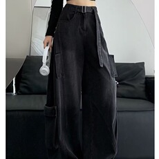 美式高街复古牛仔工装裤女2026新款vibe宽松显瘦直筒阔腿拖地裤子，男装工装外套，星座506A
