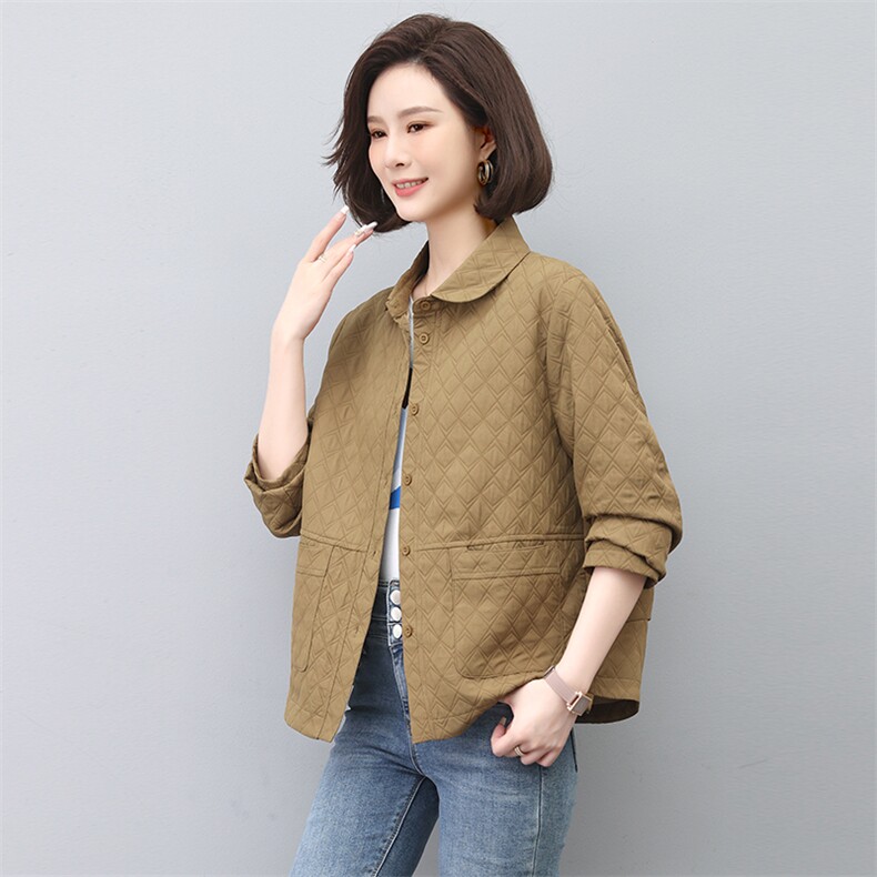 2024春秋新款妈妈春秋装格子时尚短外套女大码宽松夹克上衣,女装短外套,忆绮罗