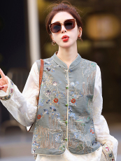 高端设计感国风马甲女短款2025早春新款优雅减龄拼接蕾丝上衣，女装马甲，秋水欣儿