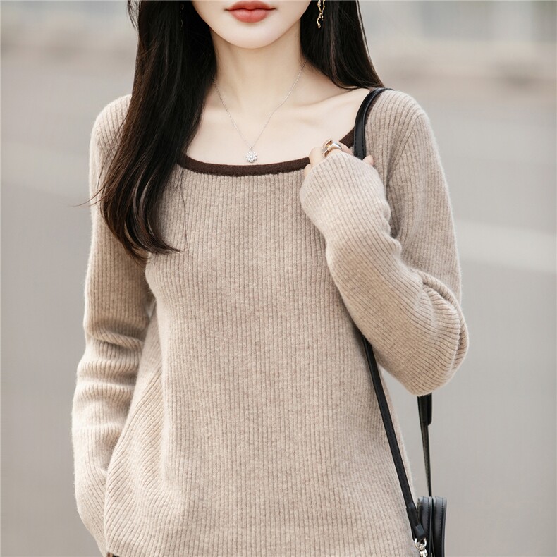 2025百搭时尚包边u型领子针织衫羊毛衫，女装羊毛衫，蒙特羊绒