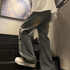 新款拼接打褶微喇高街牛仔裤XZ604-KN21-P50控78，男装牛仔裤，星座604