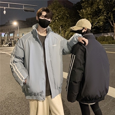 情侣装冬装港风条纹织带棉服棉衣休闲加厚外套男女G1107P118，男装棉衣，电商A339
