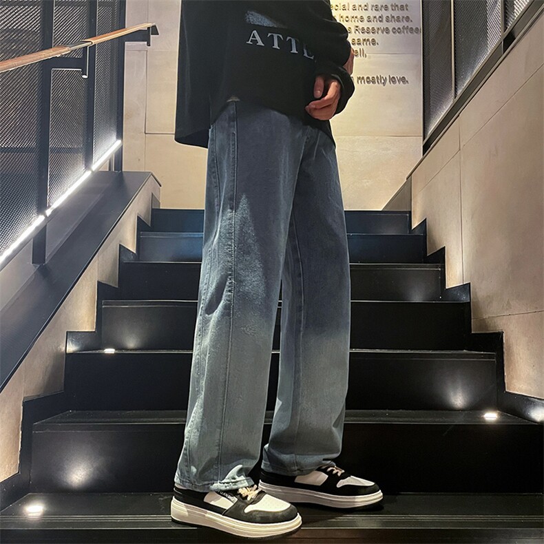 美式高街渐变色牛仔裤港风男女高级垂感直筒阔腿裤B381-1/773P48,男装牛仔裤,电商B381-1