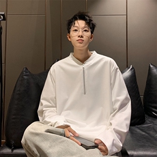 重磅300克男款纯色设计感长袖半拉链T恤W68/P52，男装T恤，星座506B
