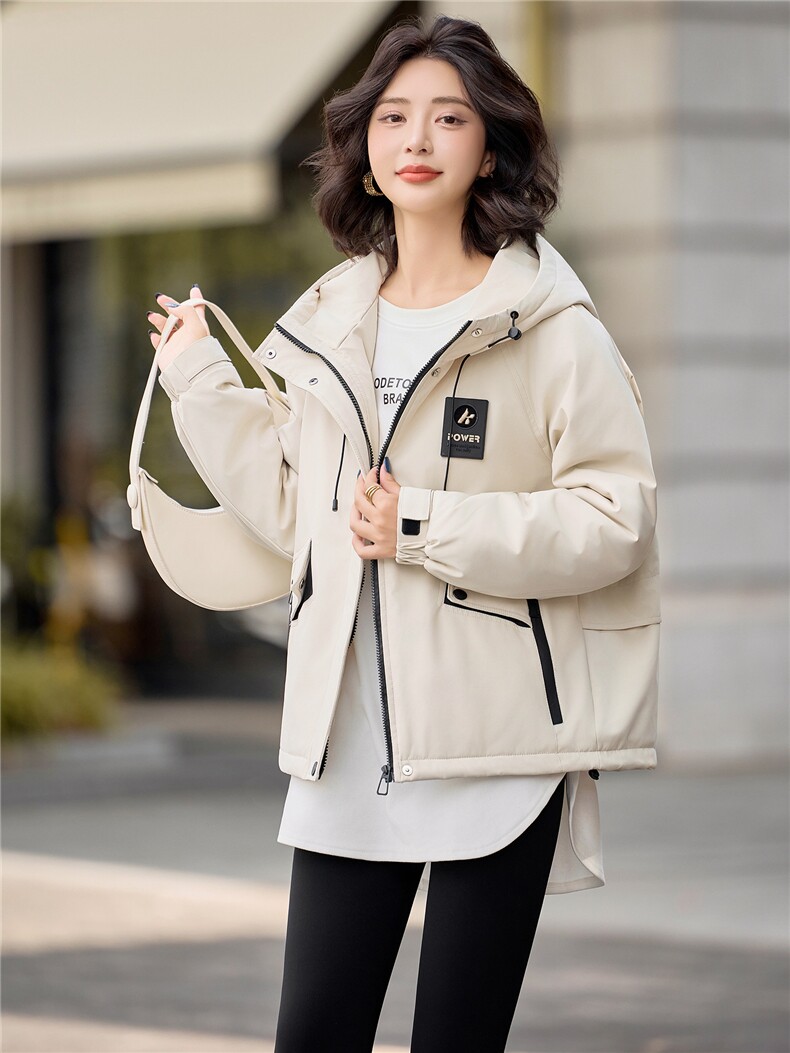休闲连帽夹棉加厚冲锋衣外套女2025秋冬新款宽松百搭派克服薄棉服,女装棉衣/棉服,悦祺