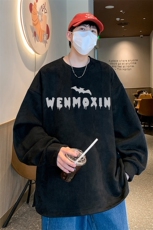 已注册抖音得物直播高品质麂皮绒开叉圆角宽松男卫衣W3031P45，男装卫衣，电商C408(原B339-1)