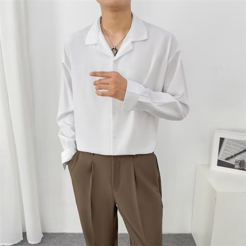 宽松垂感黑色衬衫男长袖春秋冬季痞帅男士休闲男装白衬衣潮Y36,男装衬衫,星座1116A-2（原606A-1）