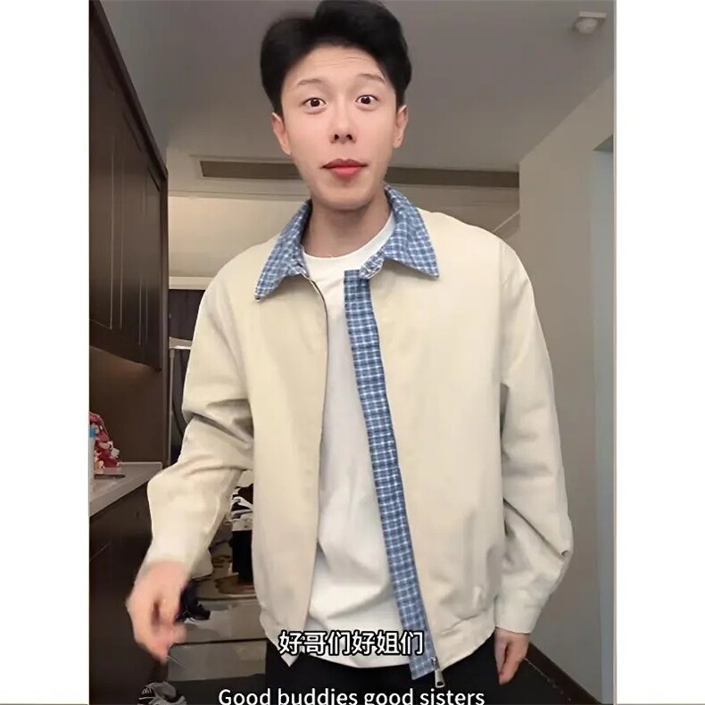 美式假两件格子拼接夹克男款秋季哈灵顿短款外套上衣JK901,男装夹克,星座516A