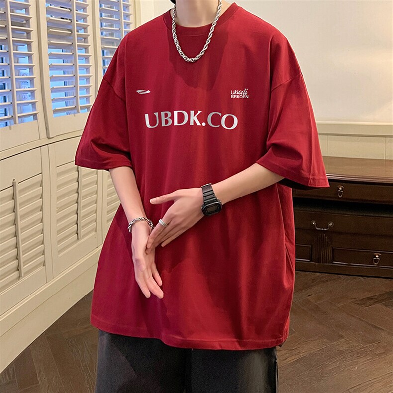 抖音得物二开现货220克夏装重磅美式高街宽松短袖t恤MT132,男装T恤,电商A486-1