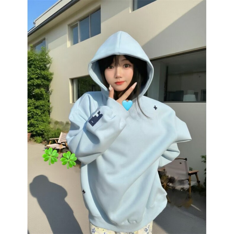 5472-P52原版刺绣袖窿后包领美式复古连帽卫衣薄款/加绒,女装卫衣/绒衫,星座617A-2
