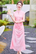 芷墨夏季新中式复古改良旗袍裙女日常通勤显瘦镂空盘扣优雅长裙女，女装连衣裙，芷墨服饰