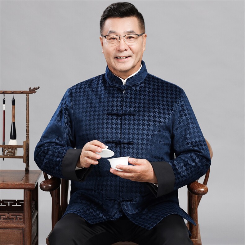 2025新款中老年雪尼尔加绒棉衣唐装外套男士冬款新中式爷爷装棉袄,男装棉衣,钱塘723