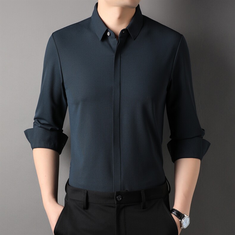 Q8189钱塘2020-2春季新款无缝纯色男士长袖衬衫休闲百搭上衣P70,男装衬衫,钱塘207-2
