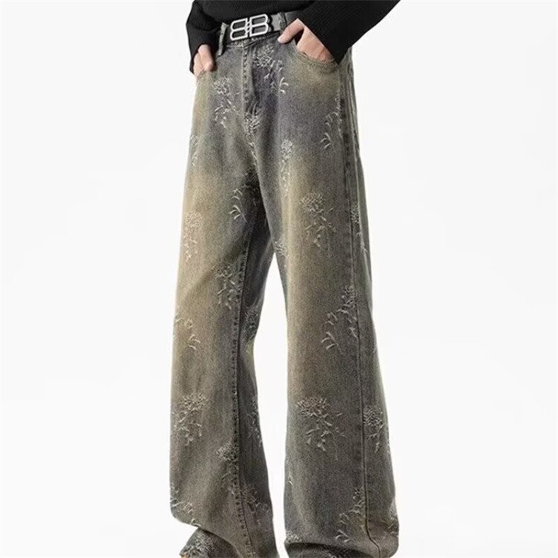 现货!港风新款2025潮流百搭直筒宽松大码牛仔裤松紧腰NZ6159-P40，男装牛仔裤，星座1103-2