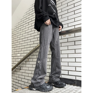 美式高街牛仔裤男韩版潮流拉链口袋个性2024冬季ins长裤N812-P53图片