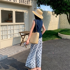 休闲花边无袖背心波点阔腿裤套装女夏2025新款两件套又酷又飒穿搭，女装套装/套裙，莘蕾