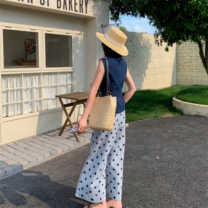 休闲花边无袖背心波点阔腿裤套装女夏2025新款两件套又酷又飒穿搭图片