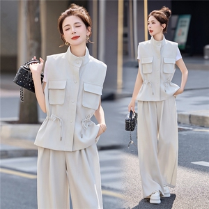 时尚套装女2026夏新款高级感气质轻熟风洋气马甲休闲阔腿裤三件套图片