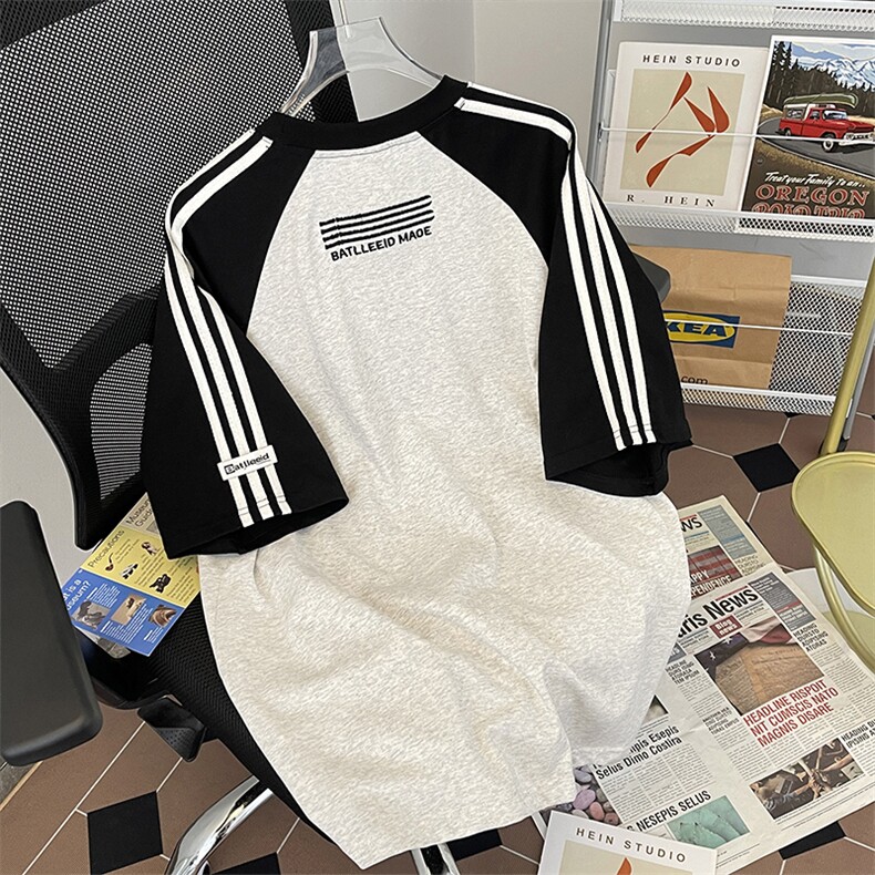 C334-P372024夏季新款美式vintage插肩袖上衣撞色短袖T恤男现货,男装T恤,星座512-6