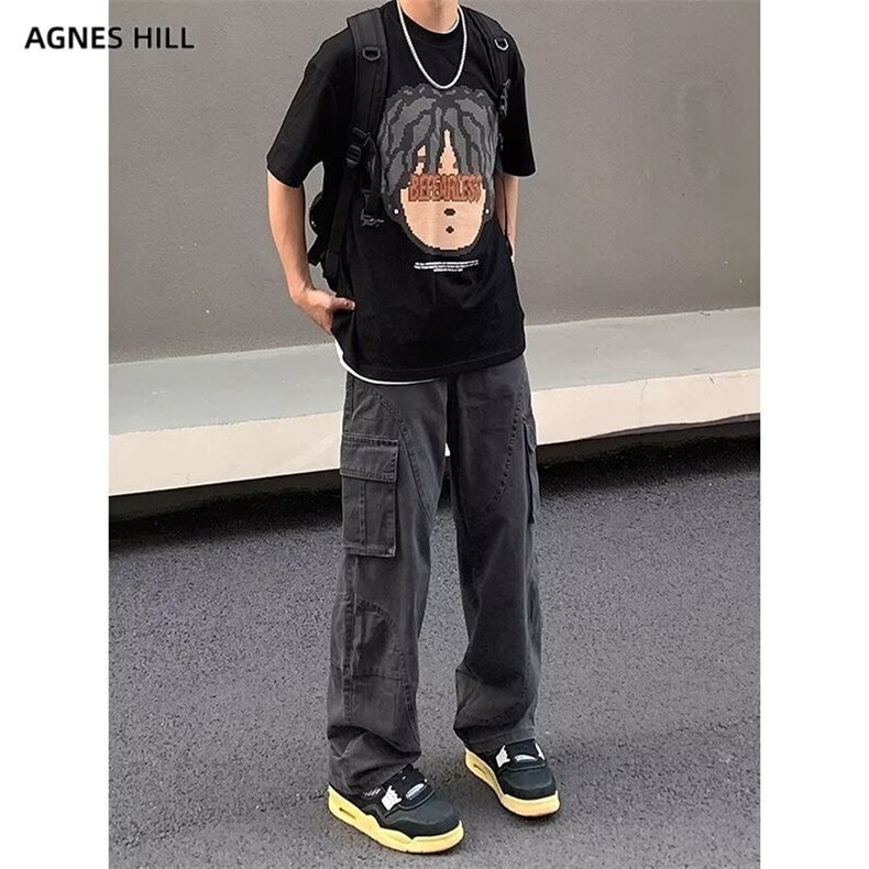 多口袋工装裤男款秋冬潮高街裤子cleanfit直筒休闲长裤AMZ10P67，男装工装外套，星座1013-5