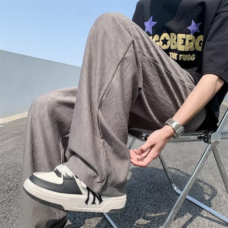 高级垂感裤子男直筒阔腿冰丝裤夏季薄款宽松休闲长裤H148-P32图片