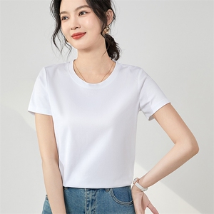 丝光棉t恤女23夏季新款纯色100%纯棉短袖上衣精梳棉纯色体恤定制图片