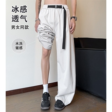 K2512特批35控59【水洗皱感】冰丝斜切弯刀裤美式长裤阔腿男裤，男装休闲裤，电商D229A