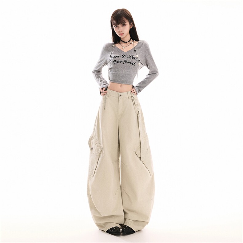 美式工装阔腿牛仔裤男女2026早春多口袋宽松显瘦弯刀裤YD9082-P85,男装牛仔裤,星座509