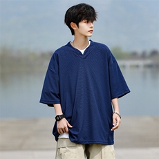 8XL-M短袖t恤男款夏季薄款垂感小V领七分袖加肥加大码DT005特P20，男装T恤，电商B312