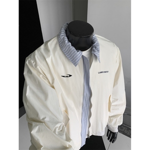 JK715-尺码M-3XL-P55-美式复古绣花假两件翻领棒球服夹克外套图片