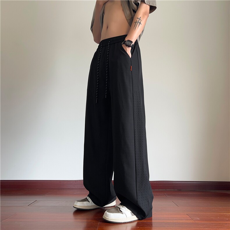 抖音品质夏季新款透气打孔冰丝宽松休闲裤B315-K080-特p35控68,男装休闲裤,电商B315