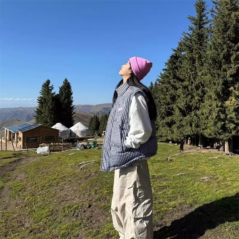 冬季美式复古马甲女宽松立领格子背心坎肩加绒加厚棉服潮,男装背心/马甲,星座1210-1