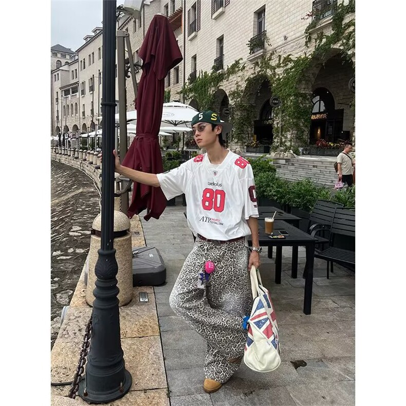 美式运动风数字印花短袖球衣夏季男女宽松休闲百搭打底上衣,男装T恤,星座506A