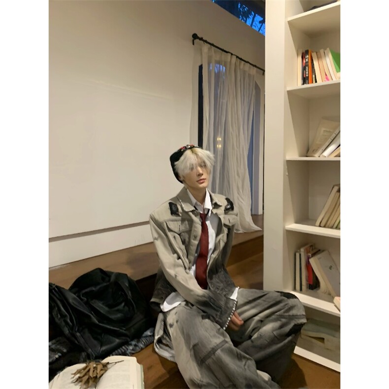 做旧渐变牛仔夹克套装休闲外套长裤JK8225特P83KZ1985特P63,男装休闲套装,星座908-1
