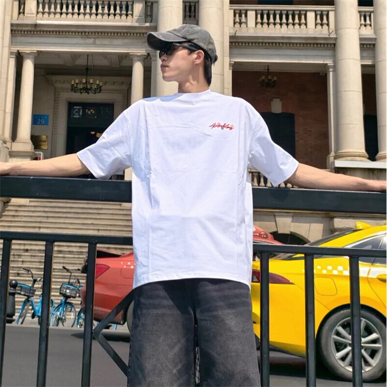 万针全刺绣工艺抖音得物高品质260克重磅纯棉双纱美式高街短袖T恤,男装T恤,电商A486