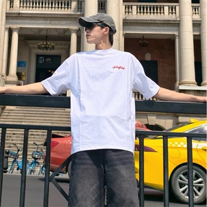 万针全刺绣工艺抖音得物高品质260克重磅纯棉双纱美式高街短袖T恤图片