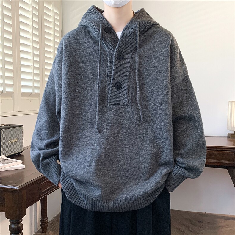 秋冬新款青少年时尚连帽纽扣款休闲针织衫毛衣男1018-1-M619-P65,男装针织衫/毛衣,星座1018-1​