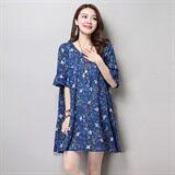 印花短裙短袖2021年夏季荷叶袖圆领连衣裙，女装连衣裙，独衣靓