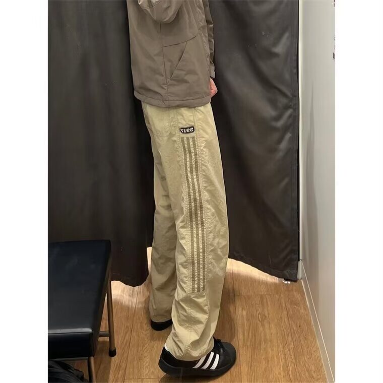 三条杠条纹拼接裤子男款夏季时尚速干尼龙工装裤直筒休闲运动裤潮图片