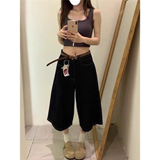 美式复古高街牛仔短裤女夏季新款印花滑板直筒七分裤潮D6722-p43，男装牛仔裤，星座1008
