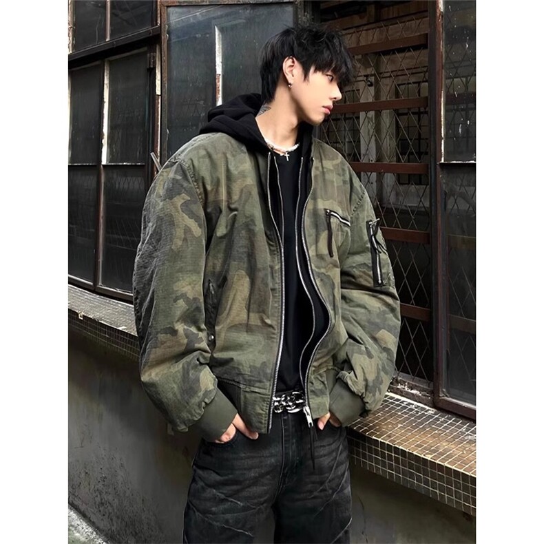 美式假两件迷彩连帽棉衣外套高级感飞行服夹克WLB963-P93夹棉110,男装夹克,星座1008