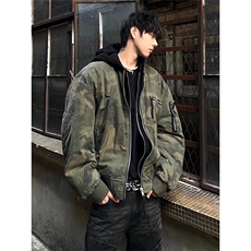 美式假两件迷彩连帽棉衣外套高级感飞行服夹克WLB963-P93夹棉110，男装夹克，星座1008