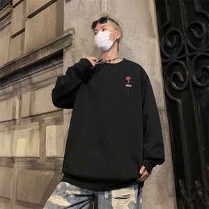 美式印花圆领卫衣男春秋款宽松潮牌上衣男生百搭长袖外套W1014