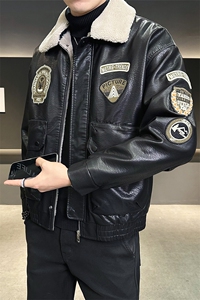 皮毛一体加绒加厚冬季皮衣外套男飞行员皮夹克 A313-24117-P190图片