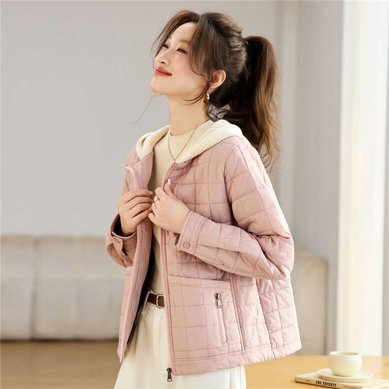 叶笙衣82559毛线帽相拼口袋拉链棉衣,女装棉衣/棉服,叶笙衣