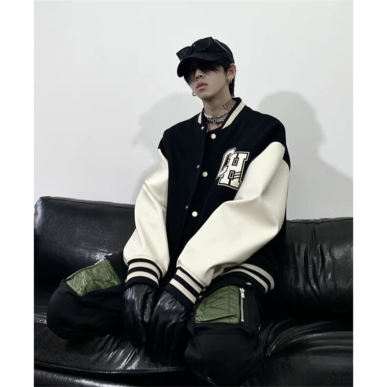 抖音得物高品质全棉 380克潮立领棒球服开衫印花卫衣外套 ACM1203图片