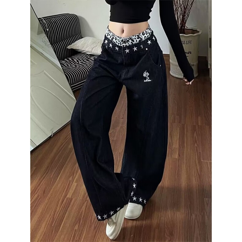 美式复古设计感弯刀牛仔裤男女痞帅百搭直筒宽松长裤L84077-P53,男装牛仔裤,星座1008