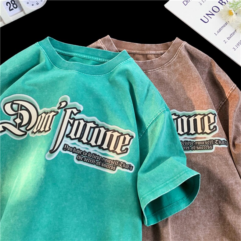 XZ213-T62-P45控58港风大码重磅水洗做旧印花小恶魔圆领短袖T恤，男装T恤，星座213