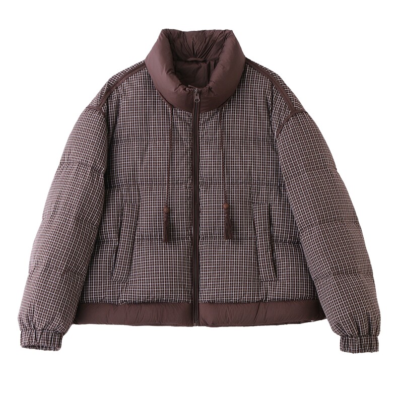 【现货现货】2025冬季新款格子羽绒服短款加厚保暖90白鸭绒面包服,女装羽绒服,一安秀